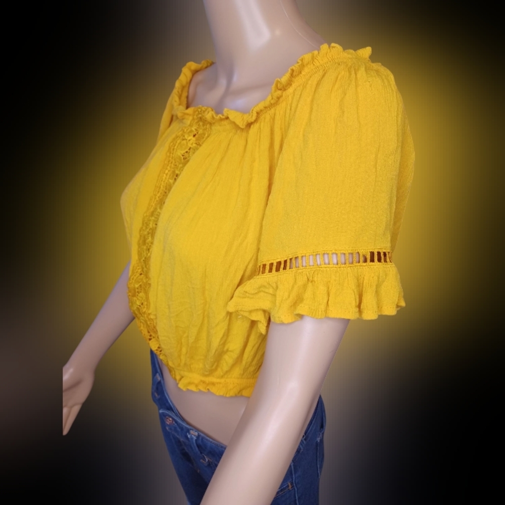 Ambiance Yellow Ruffled Women's Crop Top XL